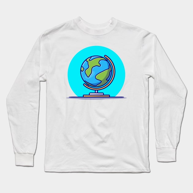 Globe Cartoon Vector Icon Illustration Long Sleeve T-Shirt by Catalyst Labs